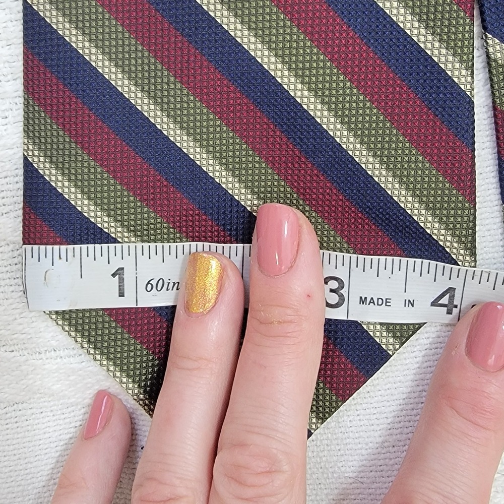 Vintage GAP Repp Silk Regimental Striped Tie Made in USA Burgundy Green Navy - Picture 8 of 10